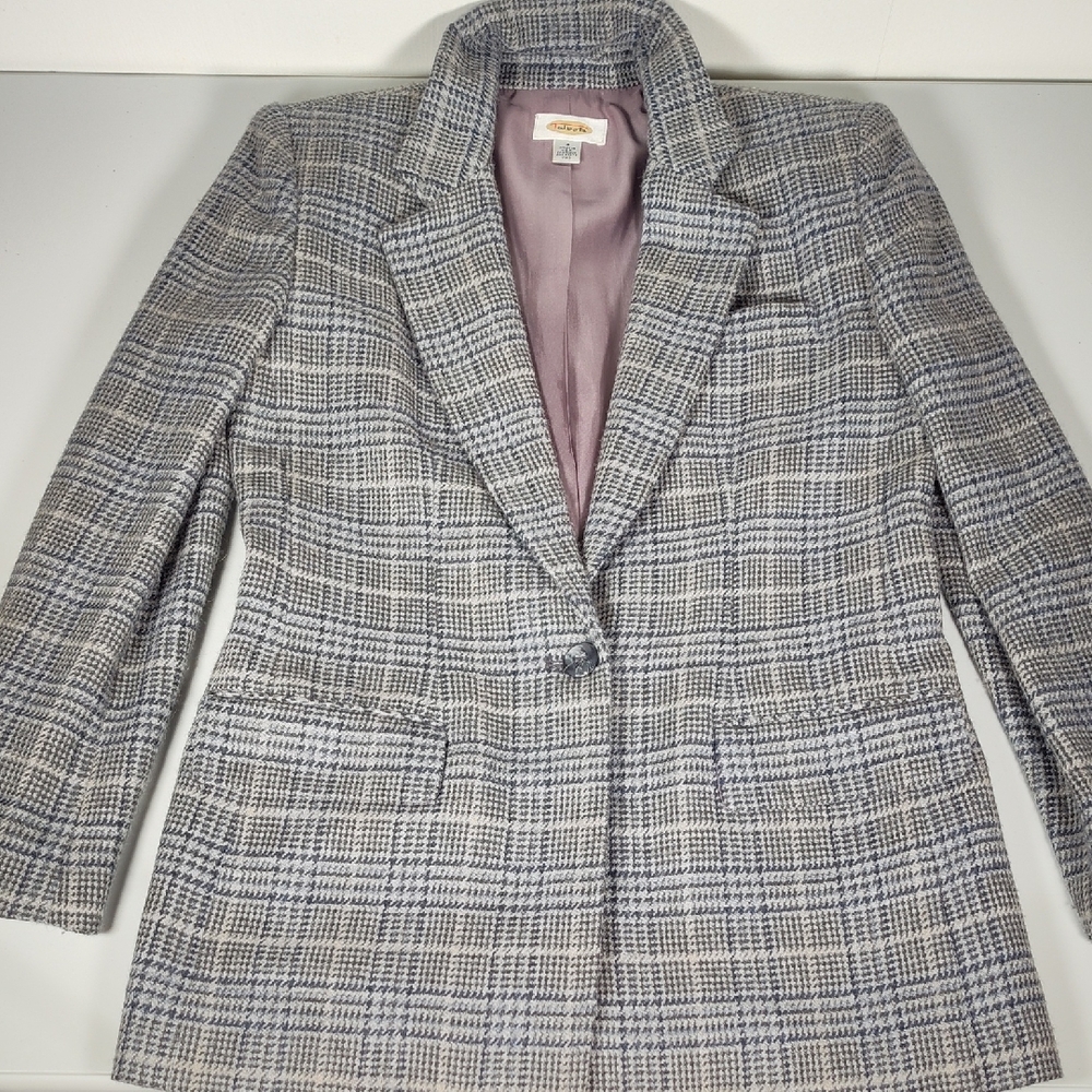 Vintage Talbots gray plaid wool alpaca blazer jacket 4 - Picture 3 of 12